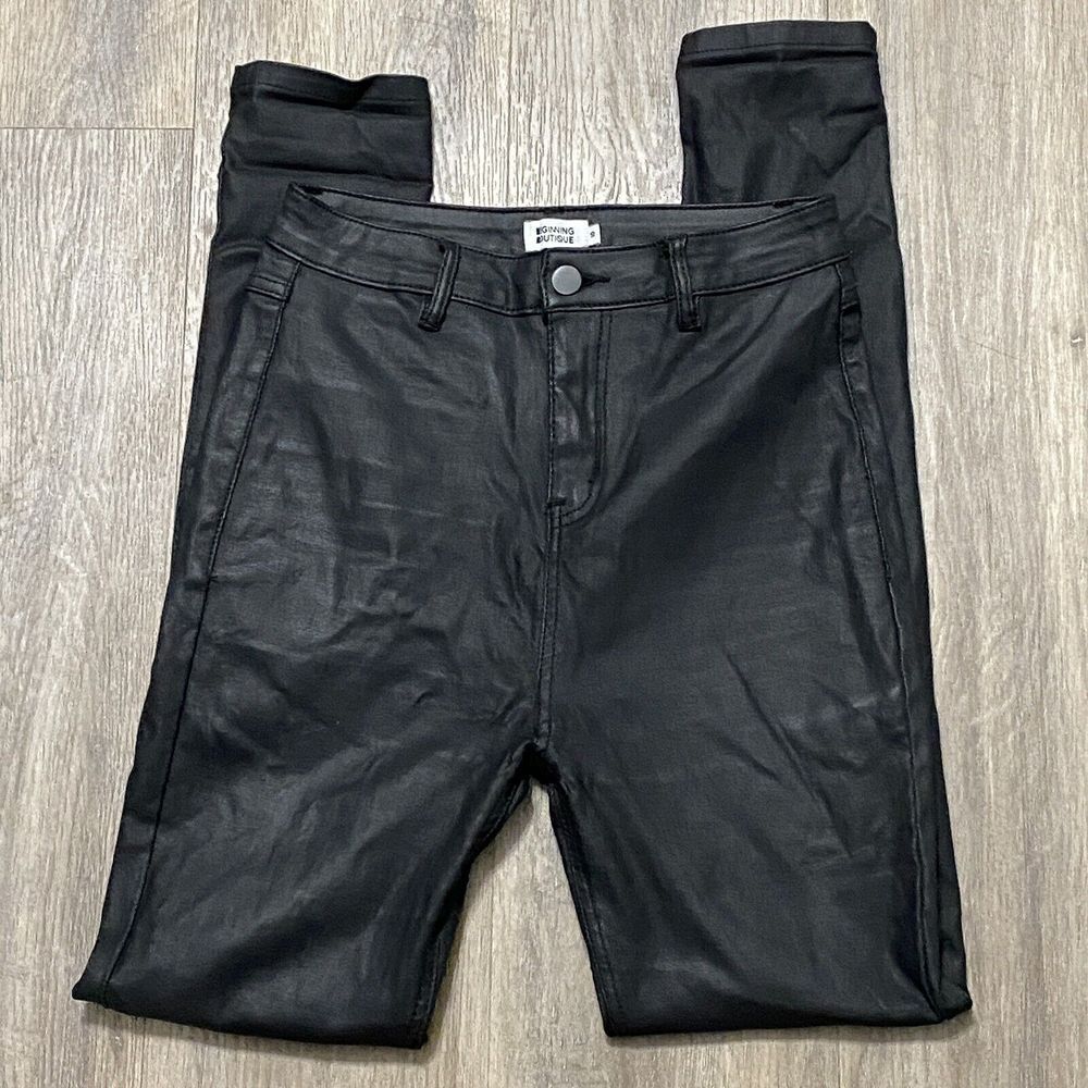 Beginning Boutique Women Black Faux Leather Hi-Rise Stretch Pant Size 10 (25x28)